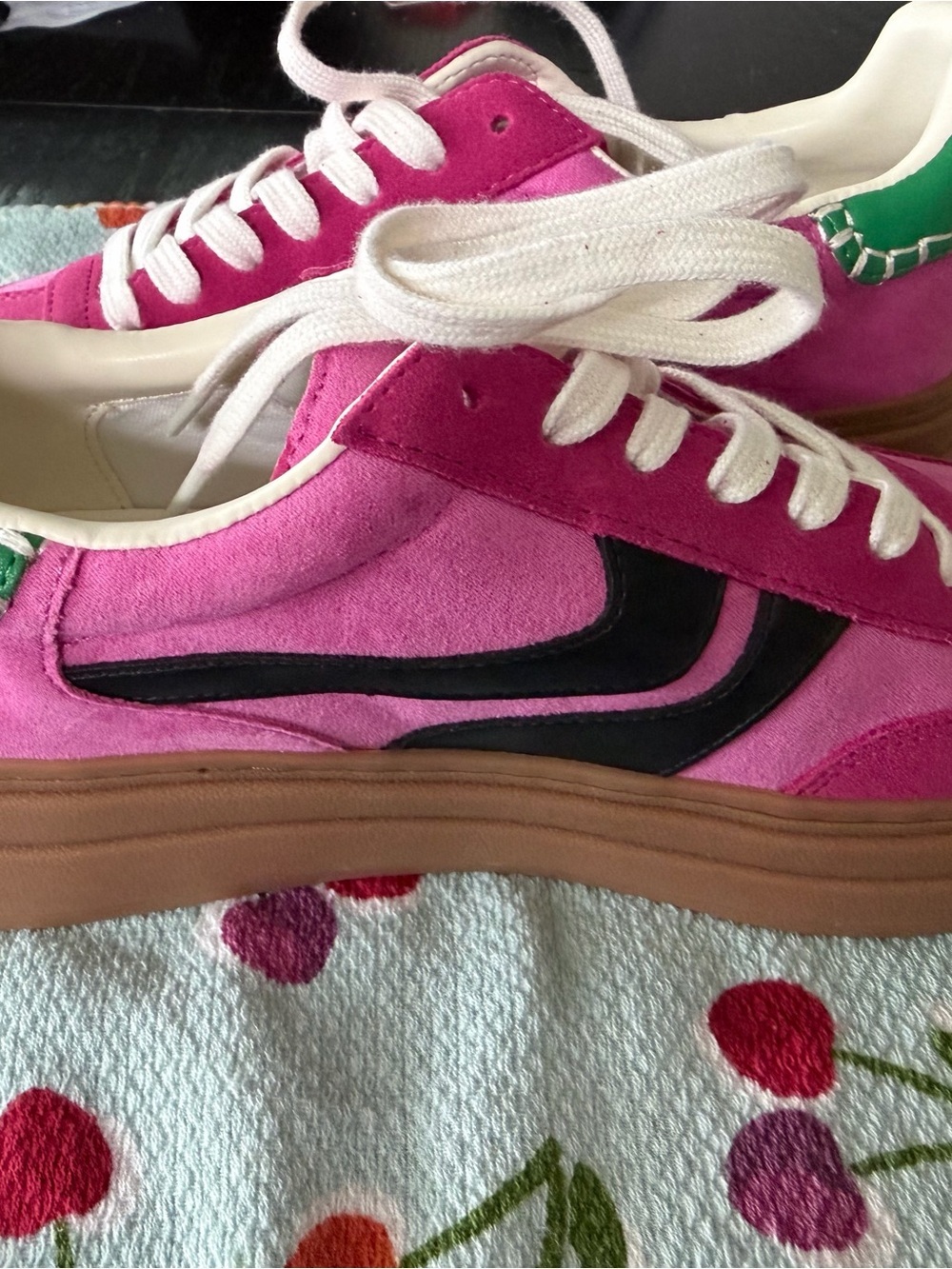 Steve Madden Hot Pink Suede Platform Sneakers with Black Accent - Picture 3 of 15